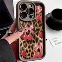 Cherry Leopard Print Case For OPPO Reno 15F 12F 11F 13F 15 13 14 11 Realme C53 C55 C65 C63 C67 C71 15T 14 Plus A60 A6 A5 Pro Realme C55 4G gray