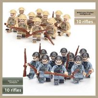 Antrojo pasaulinio karo pėstininkai, Kariniai kariai, Karas, Nacionalinė armija, Mini ginklo modelis, Statybinės kaladėlės, Statybinės kaladėlės, Surinkimo žaislai beige
