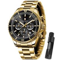SAPPHERO Men's Analog Wristwatch 13 ATM Waterproof Luminous Stainless Steel Chronograph Date Gold Band Black Dial