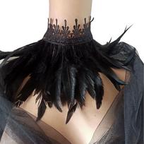 Gothic Feather Collar Necklace Lace Choker Necklaces Halloween Cosplay Party Costume Neck Jewelry for Women Men Gifts juoda