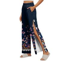 Women Floral Side Velcro Closure Easy Open Post Surgery Recovery Long Pants Elastic Waistband Soft Fabric Comfortable Fit XXL black