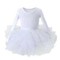 Girl Ballet Tutu Dress Fashion Kids Dancing Party Long Sleeve Vest Dress Performance Costume Princess Wedding Girl Dress 120cm white