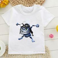 2025 New Boys T-Shirt Funny Crazy Frog Anime Cartoon Print Kids Short-Sleeve Hip-Hop Children Clothes White Shirt Tops 150 white