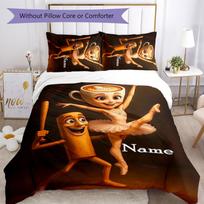 3pcs Custom Name Cartoon Italian Brainrot animal Bedding Set Duvet Cover Closure Includes 1 Duvet Cover & 2 Pillowcases for All Seasons Bedroom Decor 140cmx200cm white