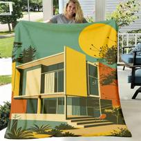 1pc Mid-Century Modern Flannel Blanket Cozy Geometric Print with Vibrant Colors, Perfect for Home Decor, Relaxation, And Gifting (Hand Wash Solely) 75X95CM yellow