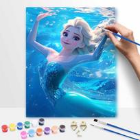 Disney Frozen Elsa Underwater Paint by Numbers Painting Art Kit Home Decor Gift 20x30cm blue