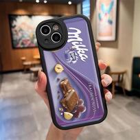 Milka šokoladiniai karvutės sausainiai telefono dėklas, skirtas iPhone 16 15 14 Pro Max 13 12 11 Mini Xs Puls, avikailio silikoninis dangtelis iPhone16 ProMax white