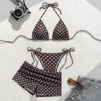 White Dot Print Micro Thong 3 Piece Bikinis Sets Bottoms Shorts Swimwear Sexy Swimsuit Woman Halter String Triangle Bikini XL ruda