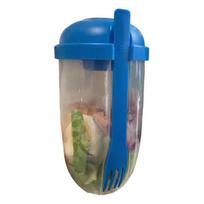 Reusable Salad Cup 1000ml Portable Fresh Salad Container with Fork And Dressing Holder BPA-Free PP Salad Storage Cup for Lunch Picnic Camping mėlyna
