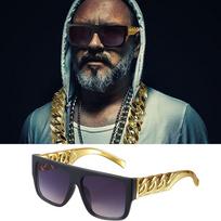 New Trend Stylish Sunglasses Pair for Women Fashion Hip Hop Punk Gold Necklace Sun Glasses for Men Luxury Eyeglasses Uv400 Gold gray