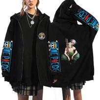 One Piece Zoro Chopper Duo Zip Hoodie Straw Hat Logo with One Piece Sleeve Prints Oversized Anime Fan Zip‑Up XXS juoda