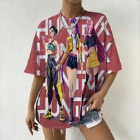 Women's T-Shirt KPop Demon Hunters Graphic Vibrant Anime Style Print Featuring Casual Loose Fit Top for Trendy Outfits 6XL. gray