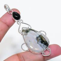 Natural Tree Agate, Onyx Gemstone 925 Sterling Silver Jewelry Pendant 2.96  AP-16208 gray