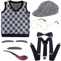Halloween new children's grandpa costume grandpa vest suit party dress up costume 150CM (suitable for height 140-150) gray
