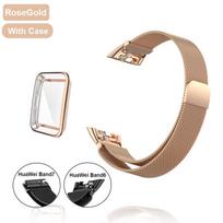 Metalinis laikrodžio dirželis skirtas Huawei Band 6 7 Band Honor 6 apyrankei su TPU dėklu ekrano apsauga Minkšta plėvele Huawei magnetinė kilpa For Huawei Band 7 rožinio aukso spalvos