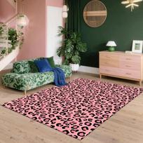 Rožinio krašto leopardo rašto kilimas neslystantis skalbiamas minkštas grindų kilimėlis moderniam svetainei miegamajam namų dekorui 80x120cm