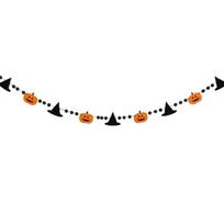 Halloween with Pumpkin and Witch Hat Pom Poms, Fireplace Mantel Decoration One Size black