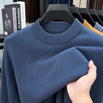 Vyriškas 100% grynos vilnos pusiau golfo megztinis, šiltas vienspalvis megztas džemperis rudeniui, žiemai, kasdieniam dėvėjimui 4XL black