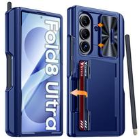 Samsung Galaxy Z Fold 8 Ultra dėklas su rašiklio laikikliu, kortelių laikikliu, RFID blokavimu, vyrių apsauga ir ekrano apsauga - Juodas mėlyna