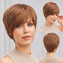 HAIRCUBE Blondinės auksinės tamsios šaknies sluoksniuotos Remy perukai žmogaus plaukams Trumpi Bob Pixie Cut Natural Wave perukas su kirpčiukais Moterų plaukų perukai brown