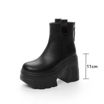 Moteriški aulinukai iki kulkšnių, natūralios odos, aukštakulniai, moteriški, 11 cm platforminiai, madingi moteriški aulinukai 40 black
