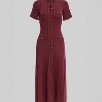 Autumn New European and American Women's Clothing Crew Neck Short Sleeve Waist Skinny Button Medium and Long Skirt Fishtail Dress L brown