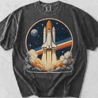 Vintage Space Shuttle Launch T-Shirt, 80s Retro Rocket Graphic Tee 100 black