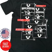 TRUE RELIGION Juodi BUDDHA TAPE trumpomis rankovėmis dizainerio marškinėliai su grafika NAUJI su etiketėmis Madingi unisex marškinėliai M gray