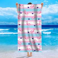 Tropical Pink Flamingo Striped Beach Towel Stripe Palm Leaf Coastal Vacation Print Soft Absorbent Quick Dry Beach Blanket W30*H60(CM) blue
