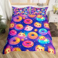 Kawaii Spurgos Antklodės Užvalkalų Rinkinys Spalvingas Saldus Spurgos Lovos Patalynės Rinkinys Skanus Desertas Rožinis Violetinis Antklodės Užvalkalas Mergaičių Kambario Dekoracija EU single(135x200cm) blue