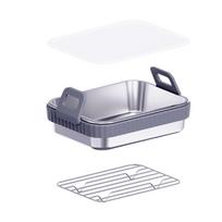 Anti-scalding Stainless Steel Air Fryer Baking Pan Heat-resistant with Wire Rack and Lid Roasting Plate Rectangular pilka