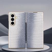 For Samsung Z Fold 7 Phone Case Magnetic Small Crocodile Pattern Gold Edge Leather Cover Compatible with Samsung Z Fold 6 5 4 Opp Bag&For Samsung W23 balta