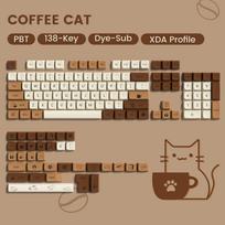 138 Keys Coffee Cat PBT Keycap 5 Sides DYE-SUB XDA Profile Customized Keycaps For Cherry MX Switch Gamer Mechanical Keyboards XDA coffee white