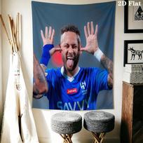 Neymar Jr Wall Tapestry Aesthetic Wall Hanging Printed Fabric Blanket Decorative Tapestries for Bedroom Living Room Home Decor 100cm x 150cm blue