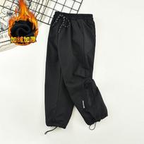 Boys Fleece Lined Outdoor Soft Shell Windproof Waterproof Casual Kids Pants 150cm juoda