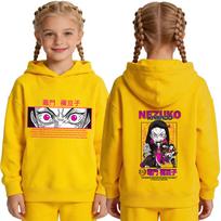 Demon Slayer Nezuko Anime Print Hoodie for Girls Casual Pullover Sweatshirt Soft Breathable Loose Fit Spring Fall Youth Top 160 rožinė