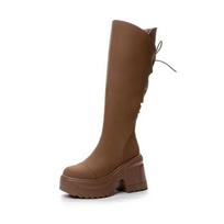 Fashion 10CM Microfiber Women Boots Leather Autumn Platform Wedge Knee High Fashion British Ankle Spring ZIP Synthetic Boots Shoes 40 ruda