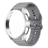 Case+Strap for Samsung Galaxy Watch 7 6 5 4 40mm 44mm Silicone official Band PC Protector Cover Bumper for Galaxy Watch 6Classic Galaxy Watch 6 40mm gray