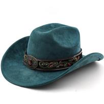 Retro style suede western cowboy hat woolen jazz top hat men and women's ethnic style autumn and winter felt hat big eaves hat M（56-58cm） gray