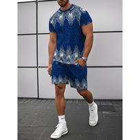 Men's Summer Beach Set, Palm Tree Print Short Sleeve and Shorts 2pcs Set, Casual Sporty Fashion Men's Apparel XL black