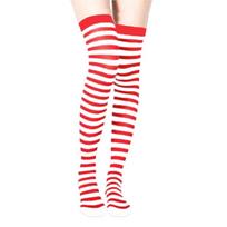 Halloween Thigh High Socks Carnival Cosplay Party Multicolored Striped Printed Over the Knee Long Stockings for Womens raudona/balta