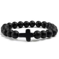 Cross Natural Stone Bracelets Charm Blue Pine Stone Black Lava Matte Beaded Bracelets Bangles Women Yoga Jewelry Gifts matinė juoda spalva