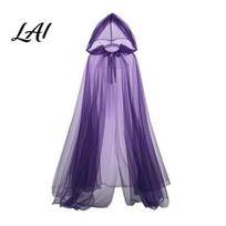 Unisex gobtuvas tinklelis suaugusiems, 2 sluoksnių permatomas tiulio apsiaustas, ilgas gotikinis raganos karalienės cosplay kostiumas, Helovino renesanso aksesuarai, mažas violetinė