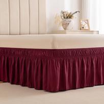 15 colių vientisos spalvos elastinis lovos sijonas su klostėmis Twin 39x75+15 inch (0.32kg) vyno raudonos spalvos