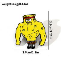 Cartoon creative personality funny fitness expert SpongeBob SquarePants octopus brother muscle Patrick Star alloy oil drop brooch yellow