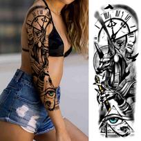 Tribal Totem laikinos tatuiruotės rankovės vyrams Moterys suaugusiems netikros gėlės pečių tatuiruotės lipdukas Juodos kaukolės tatuiruotės didelės visos rankos