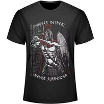 Never Retreat Never Surrender. 300 Spartan King Leonidas T shirt. New 100% Cotton Short Sleeve O-Neck T shirt Casual Mens Top 110 black
