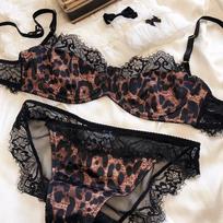 Sexy Leopard Print Moteriški apatiniai Prancūziški itin ploni nėriniuoti liemenėlės rinkinys Patogus apatinis trikotažas su aukštu juosmeniu L leopardas