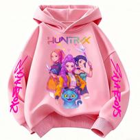 Filmas KPop Demonų Medžiotojai Rumi Mira Zoey Grafinis Džemperis Vyriškas Moteriškas Korėjietiškos Mados Tendencija Streetwear Unisex Atsitiktinis Vilnos Megztinis 150 pink