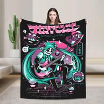 Soft Warm Blanket Camping aries Music Band Gorillazs Rock Print Throw Blanket Flannel Bedspread For Couch Bed Sofa Bed Cover Size: 75*100cm, Weight: 230 GSM black